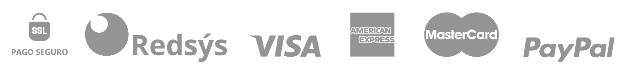 Logos de las pasarelas de pago: Visa, Mastercard, PayPal, Apple Pay y Google Pay